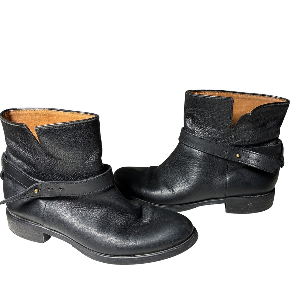 Madewell The Biker Boot Black Leather Moto Buckle Ankle Boots Size 7